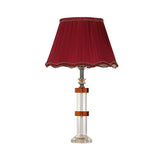 Scalloped Nightstand Lighting Modern Clear K9 Crystal 1-Bulb Bedroom Night Table Light in Red Clearhalo 'Lamps' 'Table Lamps' Lighting' 405461