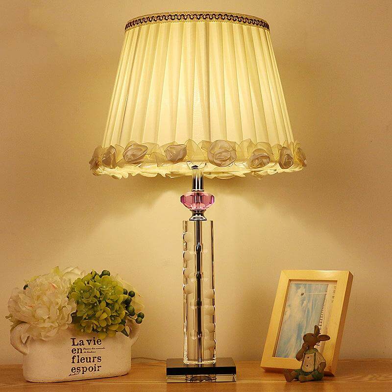 1 Bulb Bedroom Night Lamp Minimalist White Table Lighting with Column Clear Crystal Base Clearhalo 'Lamps' 'Table Lamps' Lighting' 405482-sw