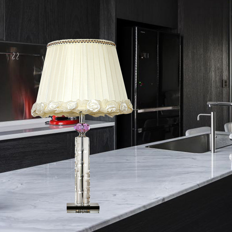 1 Bulb Bedroom Night Lamp Minimalist White Table Lighting with Column Clear Crystal Base Clearhalo 'Lamps' 'Table Lamps' Lighting' 405483