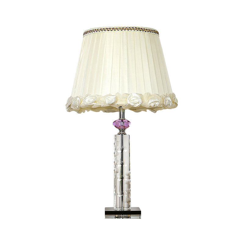 1 Bulb Bedroom Night Lamp Minimalist White Table Lighting with Column Clear Crystal Base Clearhalo 'Lamps' 'Table Lamps' Lighting' 405484