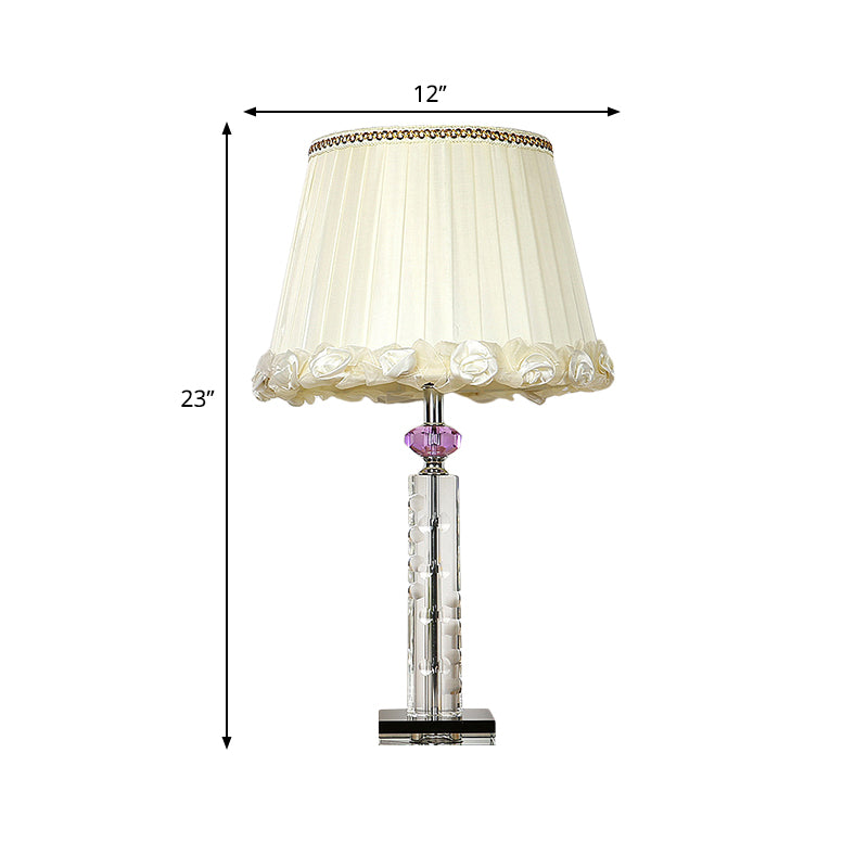 1 Bulb Bedroom Night Lamp Minimalist White Table Lighting with Column Clear Crystal Base Clearhalo 'Lamps' 'Table Lamps' Lighting' 405485