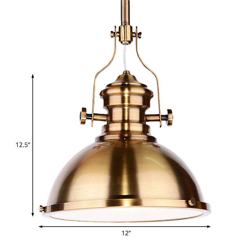 Metal Dome Shade Pendant Light Antique Style 1 Light Hanging Lamp with Frosted Diffuser in Antique Brass Clearhalo 'Art Deco Pendants' 'Cast Iron' 'Ceiling Lights' 'Ceramic' 'Crystal' 'Industrial Pendants' 'Industrial' 'Metal' 'Middle Century Pendants' 'Pendant Lights' 'Pendants' 'Tiffany' Lighting' 4055