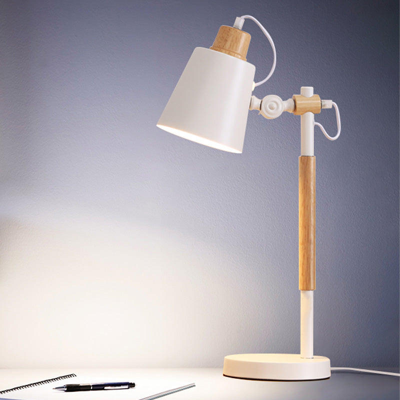 1 Head Study Task Lighting Modernist White/Black Small Desk Lamp with Conical Metal Shade White Clearhalo 'Lamps' 'Table Lamps' Lighting' 405602