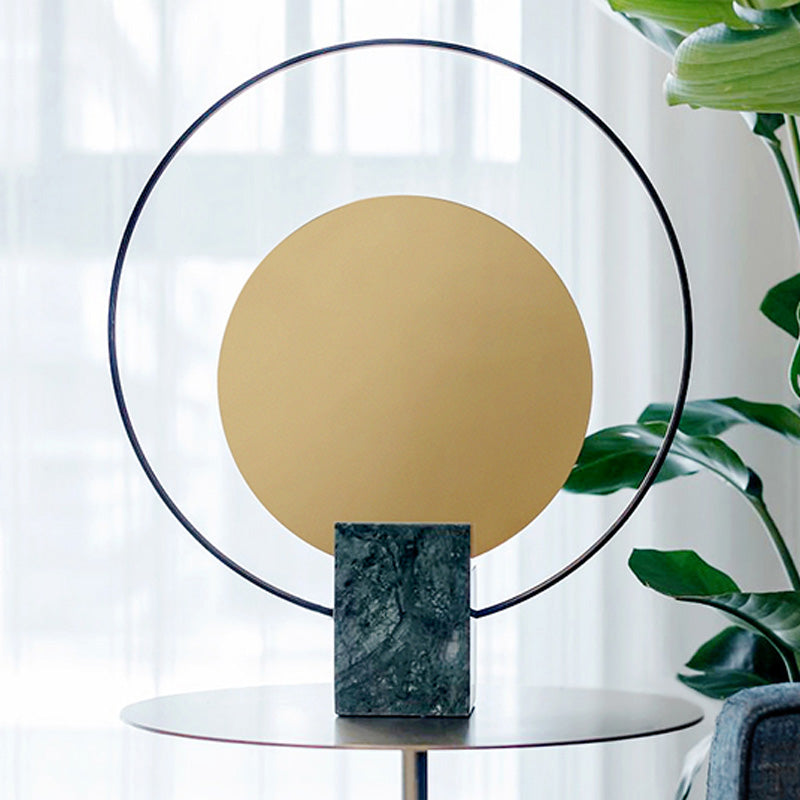 LED Circular Table Light Modernism Metal Small Desk Lamp in Green with Rectangle Marble Base Clearhalo 'Lamps' 'Table Lamps' Lighting' 405624