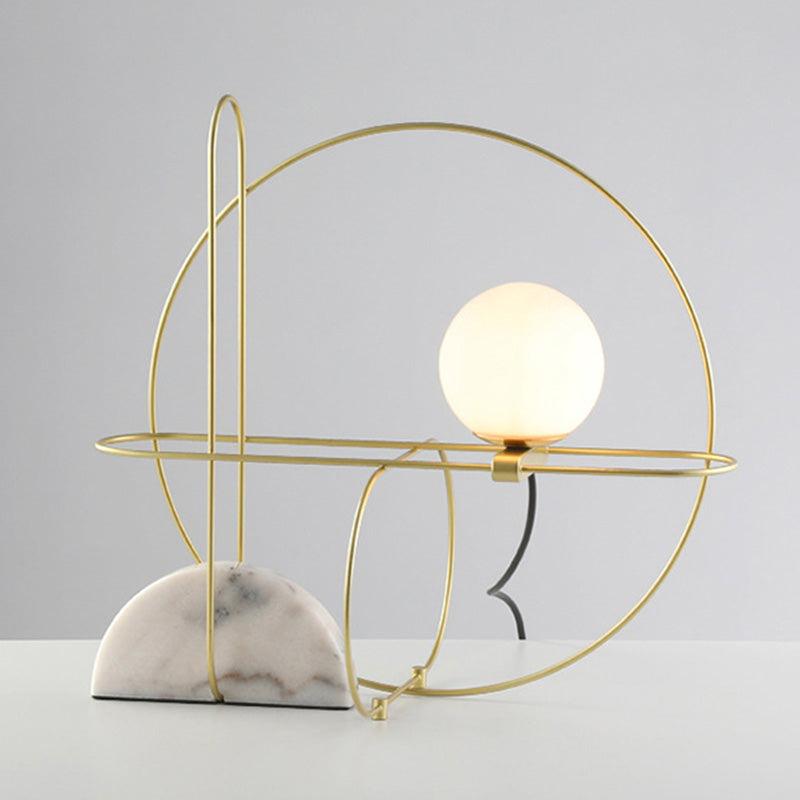 Round Metal Desk Light Modern 1 Head Gold Night Table Lamp with White Glass Shade Clearhalo 'Lamps' 'Table Lamps' Lighting' 405649