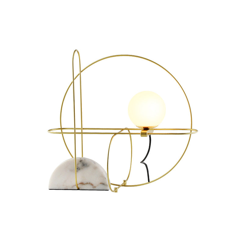 Round Metal Desk Light Modern 1 Head Gold Night Table Lamp with White Glass Shade Clearhalo 'Lamps' 'Table Lamps' Lighting' 405651