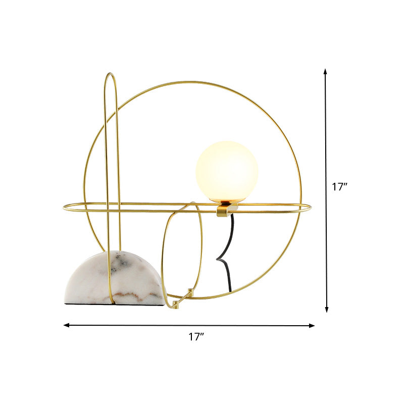 Round Metal Desk Light Modern 1 Head Gold Night Table Lamp with White Glass Shade Clearhalo 'Lamps' 'Table Lamps' Lighting' 405652