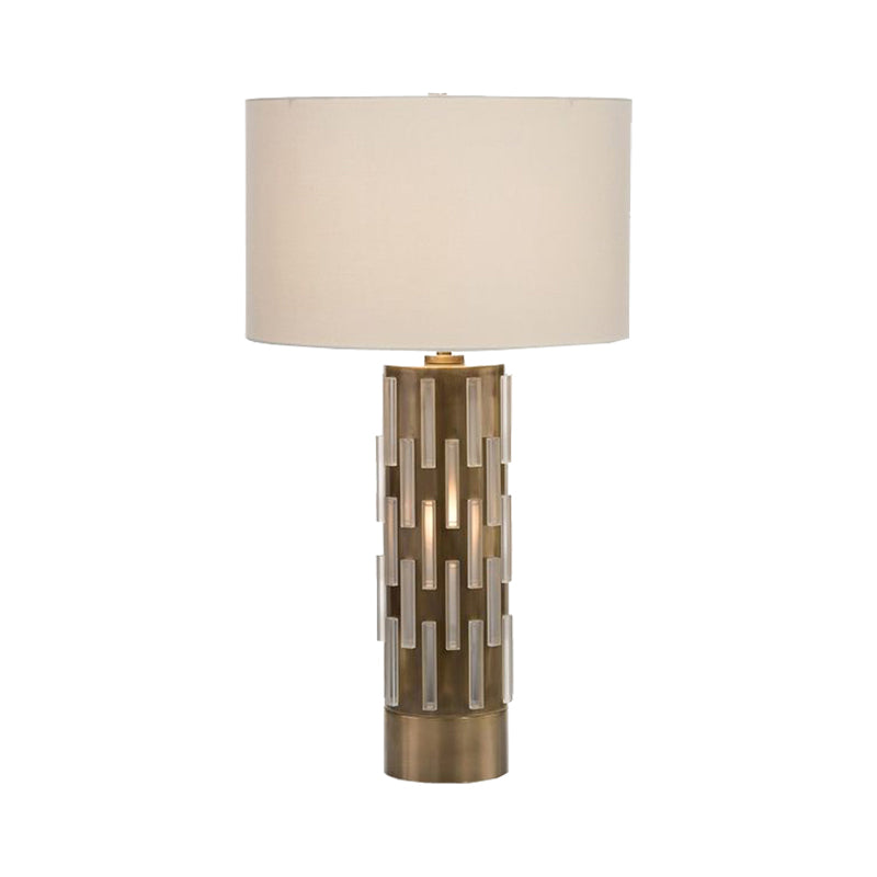 1-Bulb Living Room Night Light Modernist White Metal Table Lamp with Drum Fabric Shade Clearhalo 'Lamps' 'Table Lamps' Lighting' 405671