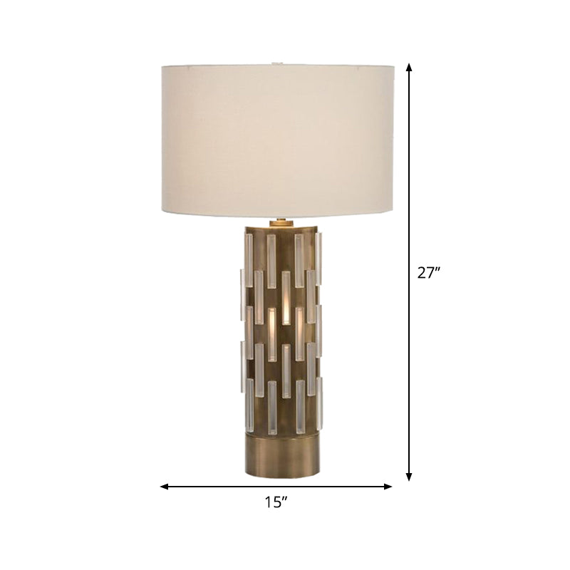 1-Bulb Living Room Night Light Modernist White Metal Table Lamp with Drum Fabric Shade Clearhalo 'Lamps' 'Table Lamps' Lighting' 405672