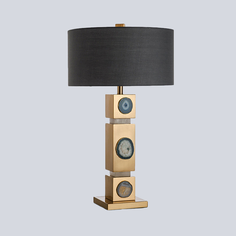 Modernism 1 Light Night Lamp Black Drum Metal Nightstand Lighting with Fabric Shade Clearhalo 'Lamps' 'Table Lamps' Lighting' 405710