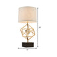 1-Head Bedroom Nightstand Lamp Luxury Gold Fabric Night Table Light with Square Stone Pedestal Clearhalo 'Lamps' 'Table Lamps' Lighting' 405741