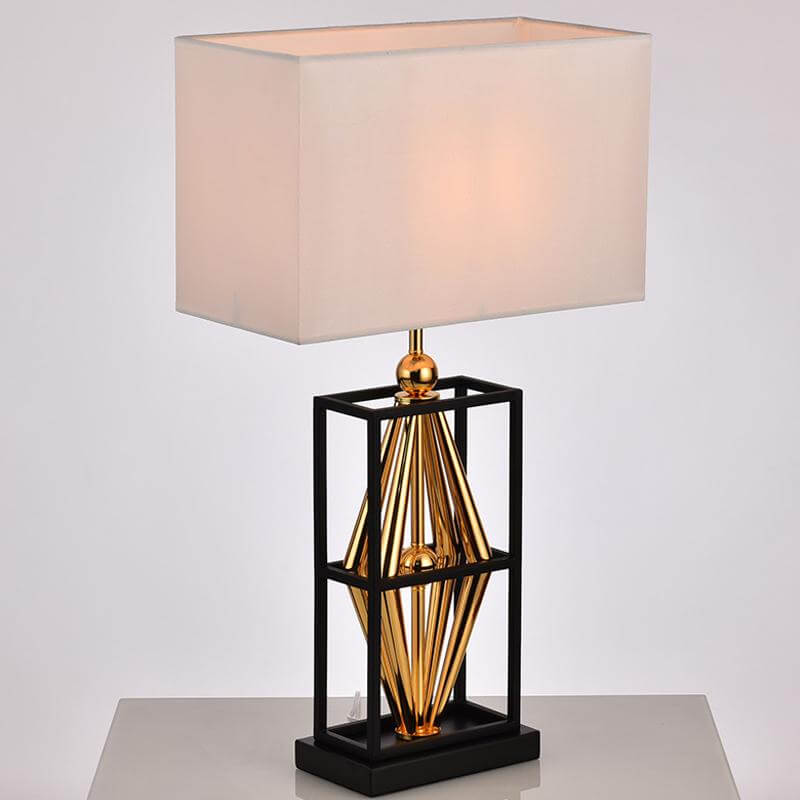 1 Bulb Bedroom Metal Table Lamp Postmodern White Night Lighting with Rectangle Fabric Shade Clearhalo 'Lamps' 'Table Lamps' Lighting' 405787-sw