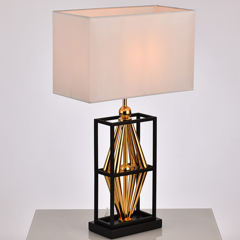 1 Bulb Bedroom Metal Table Lamp Postmodern White Night Lighting with Rectangle Fabric Shade White Clearhalo 'Lamps' 'Table Lamps' Lighting' 405787