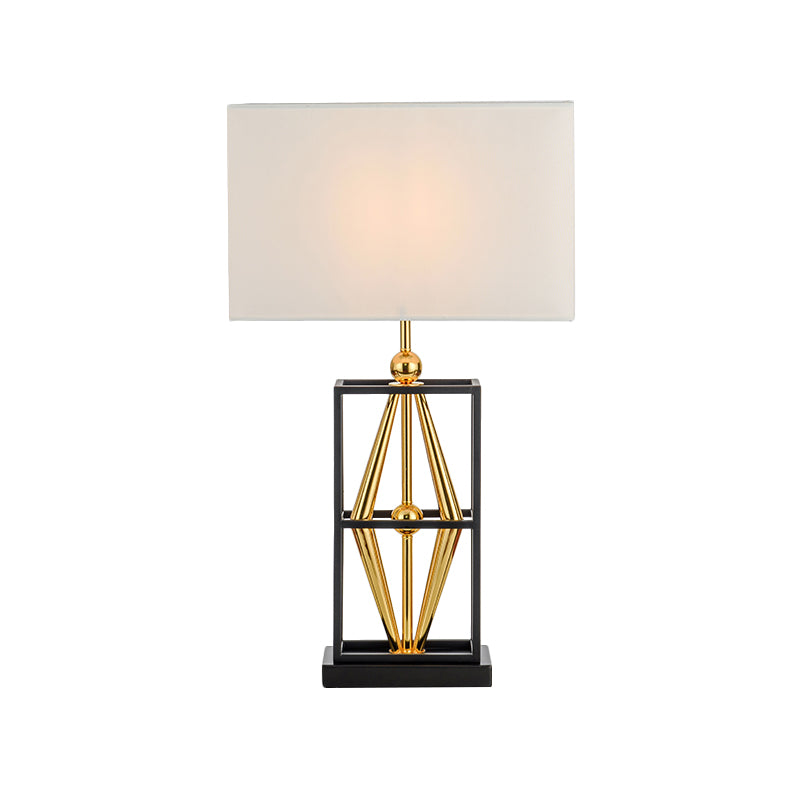 1 Bulb Bedroom Metal Table Lamp Postmodern White Night Lighting with Rectangle Fabric Shade Clearhalo 'Lamps' 'Table Lamps' Lighting' 405789