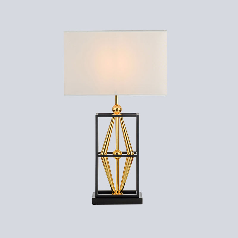 1 Bulb Bedroom Metal Table Lamp Postmodern White Night Lighting with Rectangle Fabric Shade Clearhalo 'Lamps' 'Table Lamps' Lighting' 405790