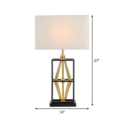 1 Bulb Bedroom Metal Table Lamp Postmodern White Night Lighting with Rectangle Fabric Shade Clearhalo 'Lamps' 'Table Lamps' Lighting' 405791-sw