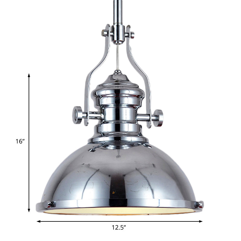 Metal Dome Shade Pendant Light Antique Style 1 Light Hanging Lamp with Frosted Diffuser in Antique Brass Clearhalo 'Art Deco Pendants' 'Cast Iron' 'Ceiling Lights' 'Ceramic' 'Crystal' 'Industrial Pendants' 'Industrial' 'Metal' 'Middle Century Pendants' 'Pendant Lights' 'Pendants' 'Tiffany' Lighting' 4058