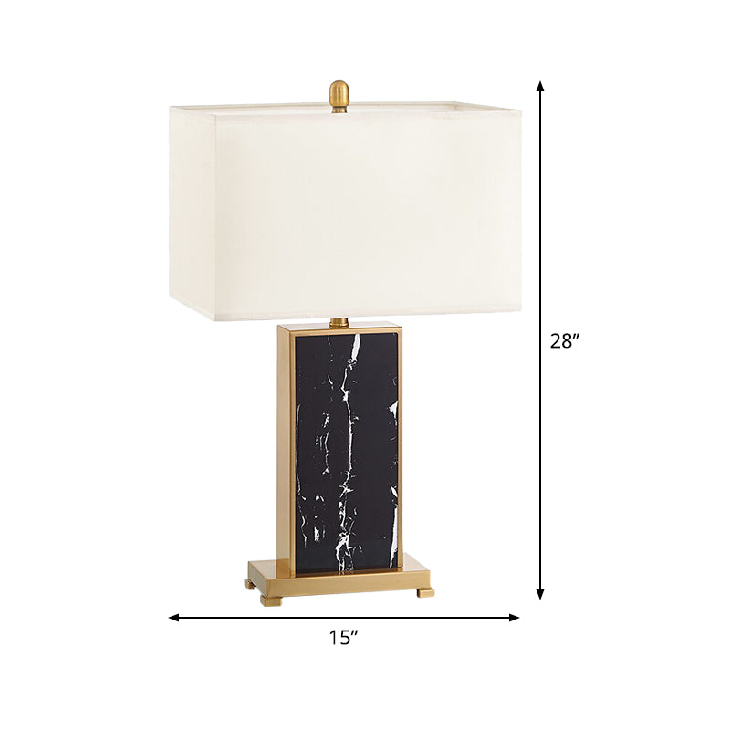 1-Bulb Living Room Table Lamp Luxury Black Fabric Nightstand Light with Rectangle Stone Base Clearhalo 'Lamps' 'Table Lamps' Lighting' 405876