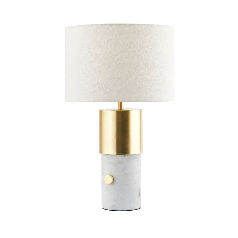 Nordic 1-Light Night Lamp White Column Marble Table Lighting with Drum Fabric Shade for Bedroom Clearhalo 'Lamps' 'Table Lamps' Lighting' 405885