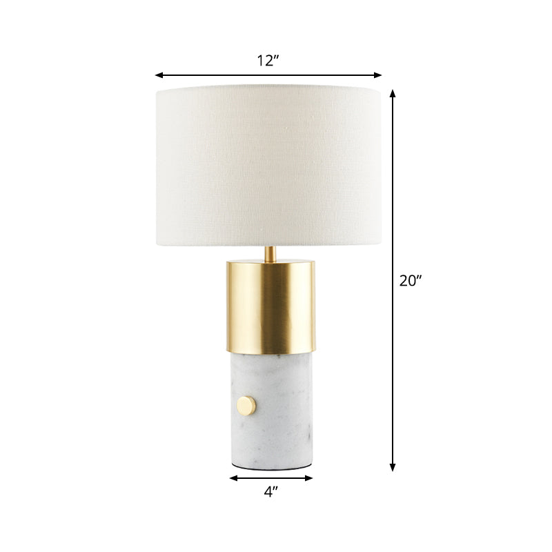 Nordic 1-Light Night Lamp White Column Marble Table Lighting with Drum Fabric Shade for Bedroom Clearhalo 'Lamps' 'Table Lamps' Lighting' 405886