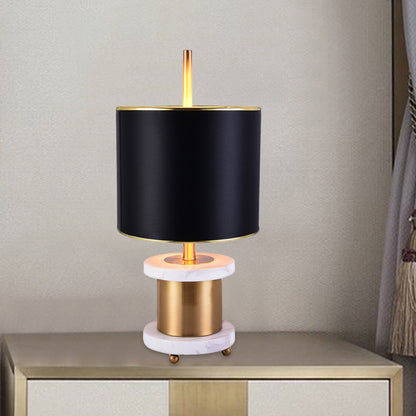 1-Head Bedroom Night Table Lamp Nordic Black Metal Nightstand Lighting with Cylinder Fabric Shade Black Clearhalo 'Lamps' 'Table Lamps' Lighting' 405892