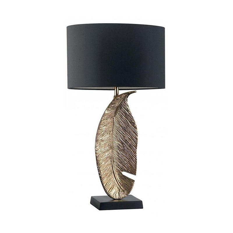 1-Light Bedroom Night Lighting Post-Modern Black Fabric Table Lamp with Leaf-Shaped Metal Base Clearhalo 'Lamps' 'Table Lamps' Lighting' 405919