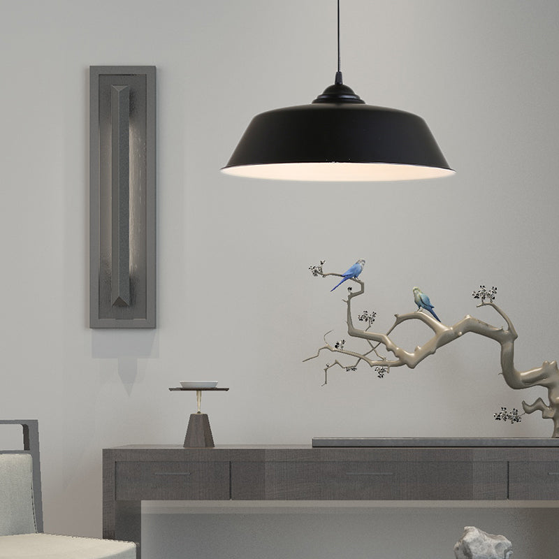 Metallic Black Finish Ceiling Lamp Barn Shade 1 Head Retro Industrial Hanging Pendant Light for Restaurant, 10"/14" Wide Black 10" Clearhalo 'Art Deco Pendants' 'Black' 'Cast Iron' 'Ceiling Lights' 'Ceramic' 'Crystal' 'Industrial Pendants' 'Industrial' 'Metal' 'Middle Century Pendants' 'Pendant Lights' 'Pendants' 'Rustic Pendants' 'Tiffany' Lighting' 40607