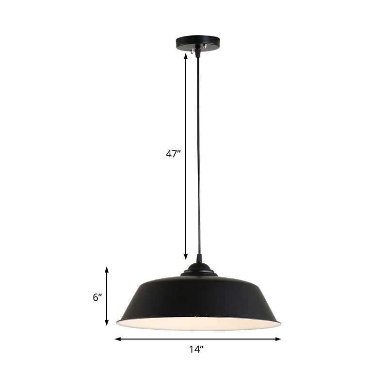 Metallic Black Finish Ceiling Lamp Barn Shade 1 Head Retro Industrial Hanging Pendant Light for Restaurant, 10"/14" Wide Clearhalo 'Art Deco Pendants' 'Black' 'Cast Iron' 'Ceiling Lights' 'Ceramic' 'Crystal' 'Industrial Pendants' 'Industrial' 'Metal' 'Middle Century Pendants' 'Pendant Lights' 'Pendants' 'Rustic Pendants' 'Tiffany' Lighting' 40610