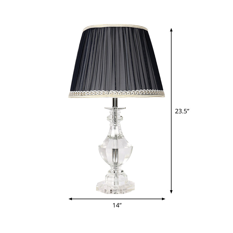 1 Bulb Bedroom Crystal Nightstand Lamp Simplicity Night Table Lighting with Conical Fabric Shade Clearhalo 'Lamps' 'Table Lamps' Lighting' 406101
