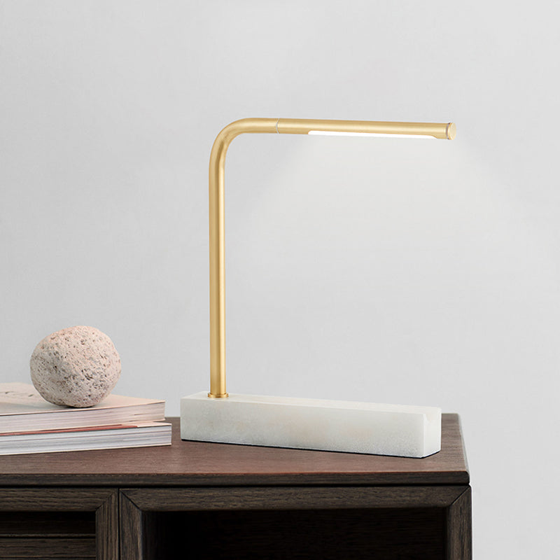 Right Angled Linear Study Room Table Lamp Metal LED Nordic Night Light in Brass with Rectangle Marble Base Clearhalo 'Lamps' 'Table Lamps' Lighting' 406118