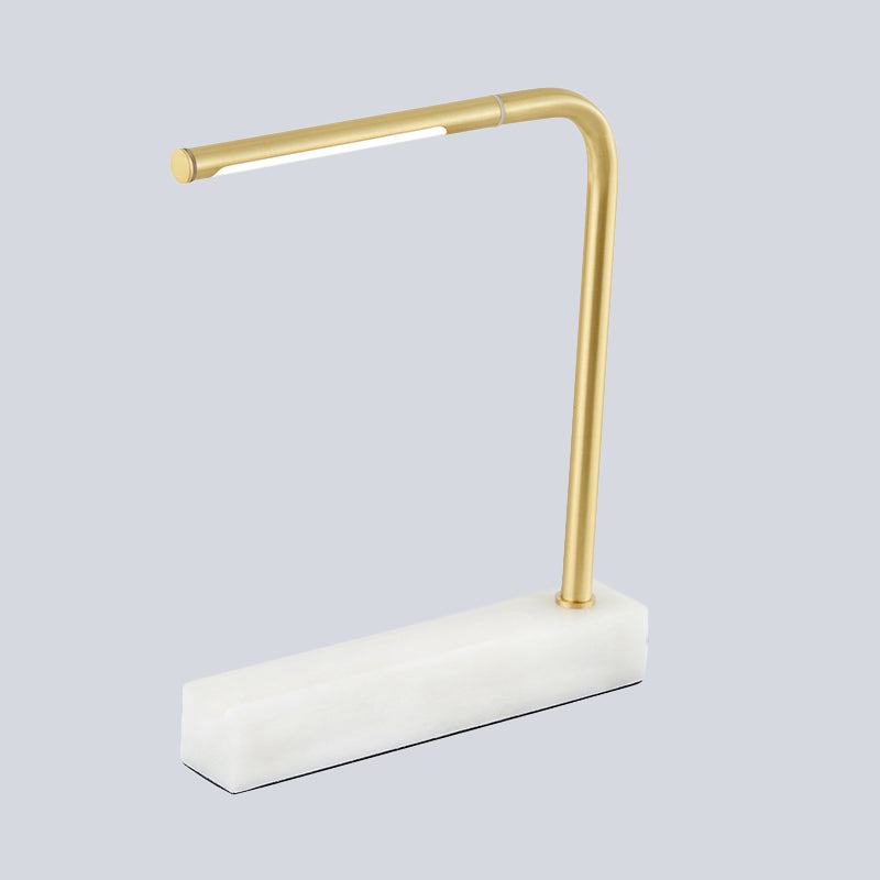 Right Angled Linear Study Room Table Lamp Metal LED Nordic Night Light in Brass with Rectangle Marble Base Clearhalo 'Lamps' 'Table Lamps' Lighting' 406120