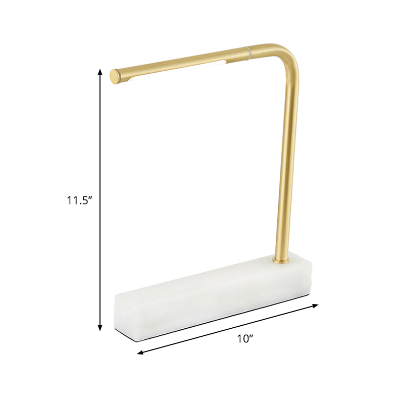 Right Angled Linear Study Room Table Lamp Metal LED Nordic Night Light in Brass with Rectangle Marble Base Clearhalo 'Lamps' 'Table Lamps' Lighting' 406121