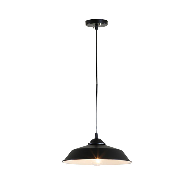 Metallic Black Finish Ceiling Lamp Barn Shade 1 Head Retro Industrial Hanging Pendant Light for Restaurant, 10"/14" Wide Clearhalo 'Art Deco Pendants' 'Black' 'Cast Iron' 'Ceiling Lights' 'Ceramic' 'Crystal' 'Industrial Pendants' 'Industrial' 'Metal' 'Middle Century Pendants' 'Pendant Lights' 'Pendants' 'Rustic Pendants' 'Tiffany' Lighting' 40613