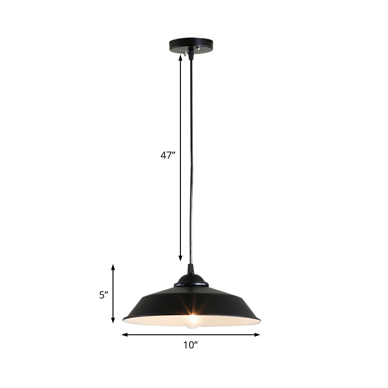 Metallic Black Finish Ceiling Lamp Barn Shade 1 Head Retro Industrial Hanging Pendant Light for Restaurant, 10"/14" Wide Clearhalo 'Art Deco Pendants' 'Black' 'Cast Iron' 'Ceiling Lights' 'Ceramic' 'Crystal' 'Industrial Pendants' 'Industrial' 'Metal' 'Middle Century Pendants' 'Pendant Lights' 'Pendants' 'Rustic Pendants' 'Tiffany' Lighting' 40614