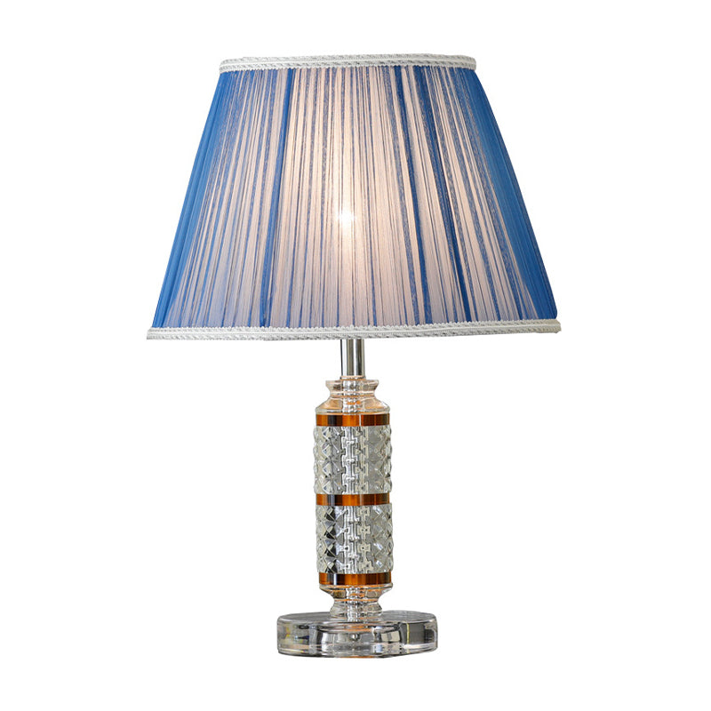 Beveled Crystal Conical Nightstand Lighting Modernist 1-Head Blue Night Table Light with Braided Trim Clearhalo 'Lamps' 'Table Lamps' Lighting' 406159