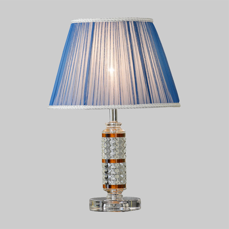 Beveled Crystal Conical Nightstand Lighting Modernist 1-Head Blue Night Table Light with Braided Trim Clearhalo 'Lamps' 'Table Lamps' Lighting' 406160