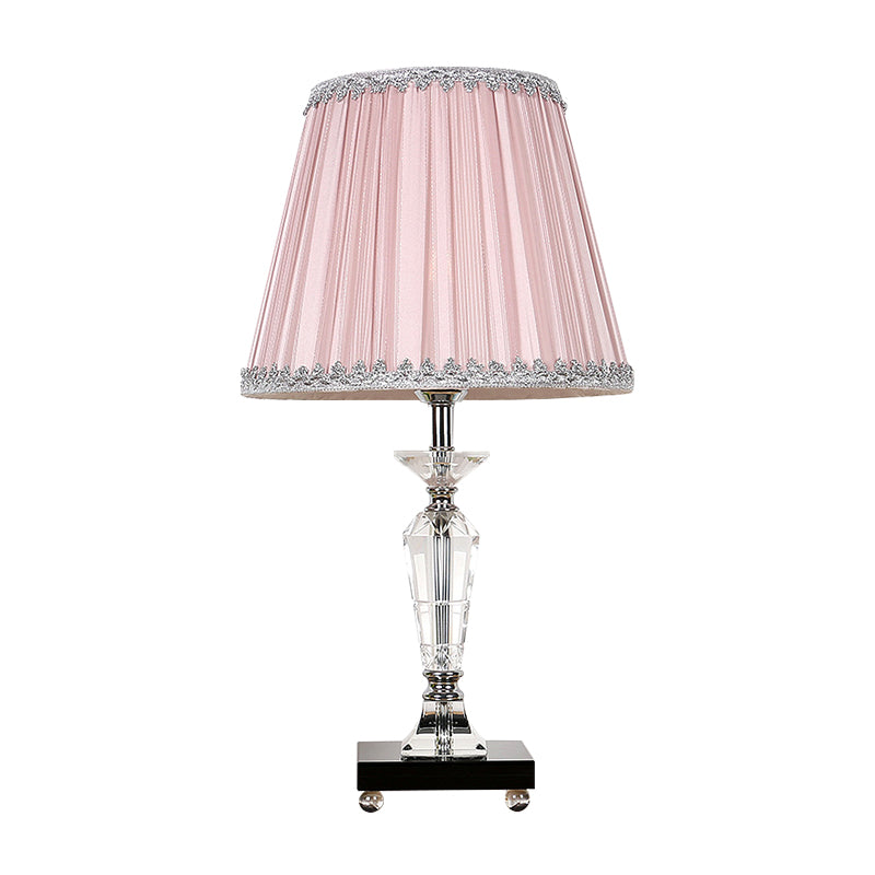 1-Head Bedroom Crystal Table Lighting Contemporary Pink/Blue Nightstand Light with Conical Fabric Shade Clearhalo 'Lamps' 'Table Lamps' Lighting' 406179