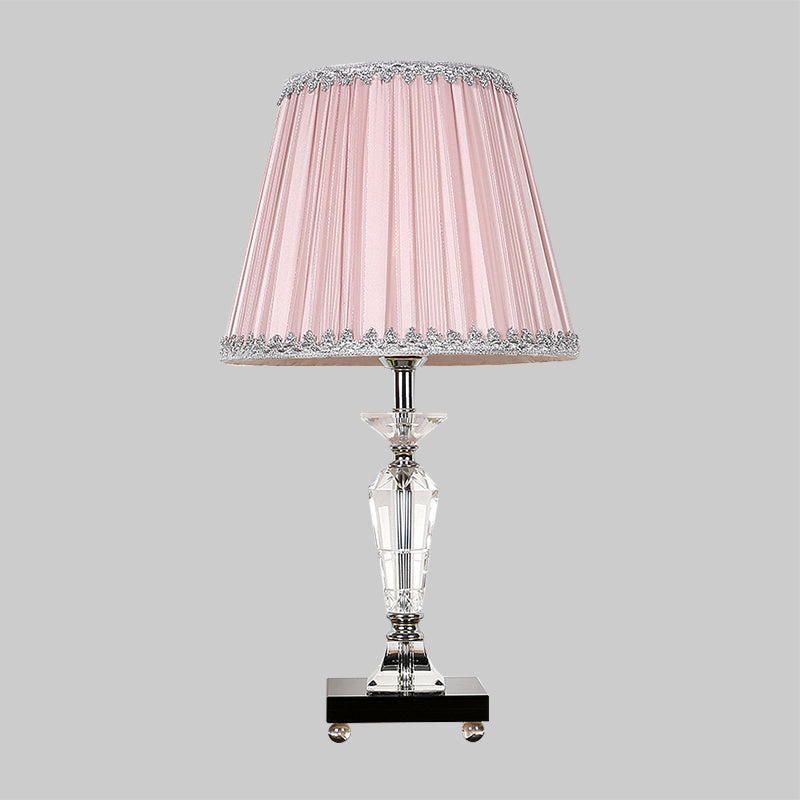1-Head Bedroom Crystal Table Lighting Contemporary Pink/Blue Nightstand Light with Conical Fabric Shade Clearhalo 'Lamps' 'Table Lamps' Lighting' 406180