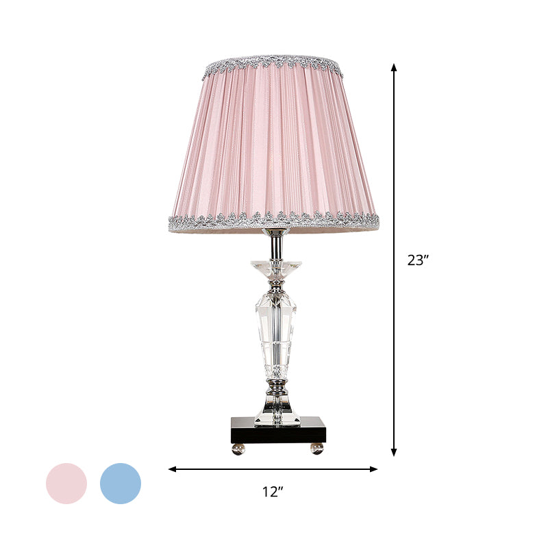 1-Head Bedroom Crystal Table Lighting Contemporary Pink/Blue Nightstand Light with Conical Fabric Shade Clearhalo 'Lamps' 'Table Lamps' Lighting' 406181