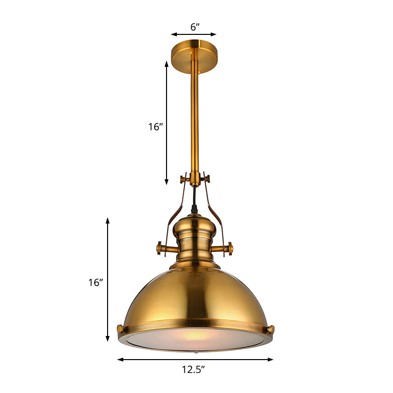 Metal Dome Shade Pendant Light Antique Style 1 Light Hanging Lamp with Frosted Diffuser in Antique Brass Clearhalo 'Art Deco Pendants' 'Cast Iron' 'Ceiling Lights' 'Ceramic' 'Crystal' 'Industrial Pendants' 'Industrial' 'Metal' 'Middle Century Pendants' 'Pendant Lights' 'Pendants' 'Tiffany' Lighting' 4062
