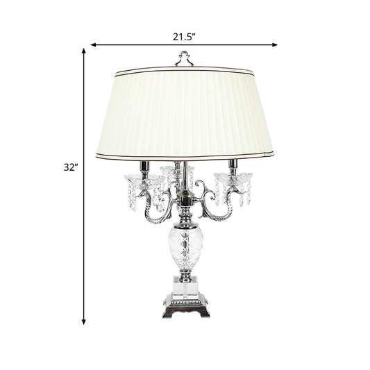 3-Light Bedroom Crystal Nightstand Light Minimalist White Table Lighting with Cone Fabric Shade Clearhalo 'Lamps' 'Table Lamps' Lighting' 406223