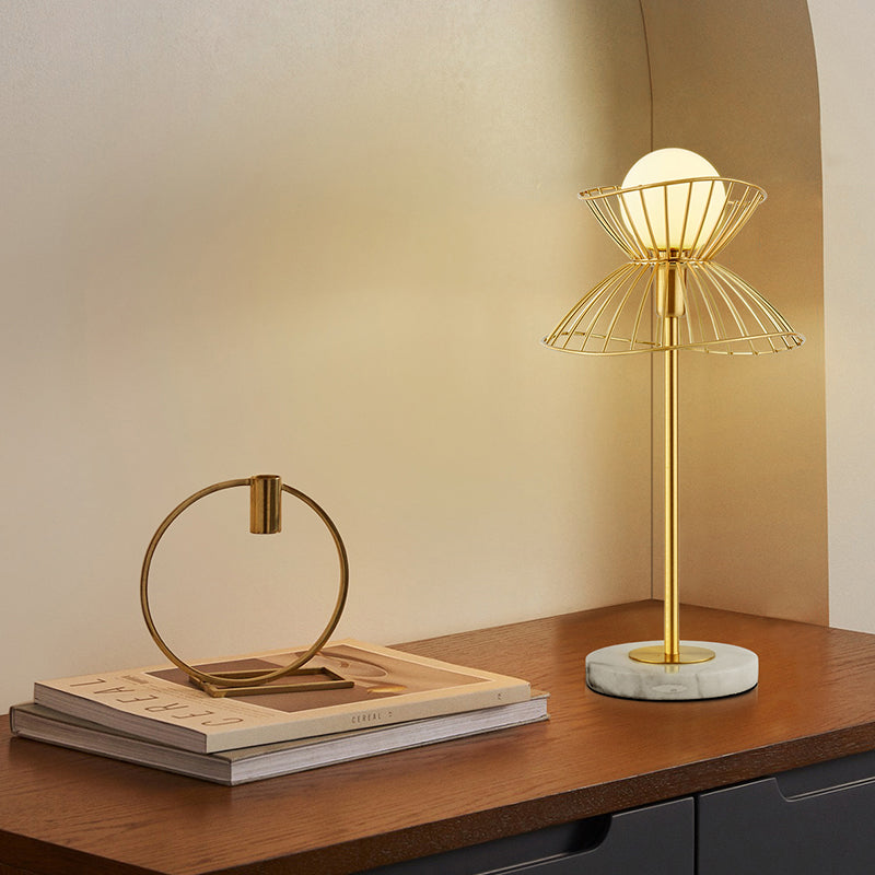 Globe Metal Night Table Light Modernist 1 Bulb Gold Nightstand Lamp for Study Room Clearhalo 'Lamps' 'Table Lamps' Lighting' 406274