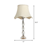 1-Light Bedroom Night Table Light Minimalism Beige Crystal Nightstand Lamp with Scalloped Fabric Shade Clearhalo 'Lamps' 'Table Lamps' Lighting' 406317