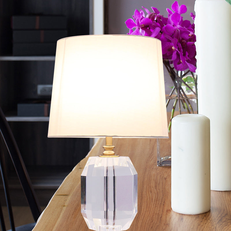 Minimalist Tapered Night Table Lighting Hand-Cut Crystal 1-Head Living Room Nightstand Light in White, 18"/21" Long White Clearhalo 'Lamps' 'Table Lamps' Lighting' 406368