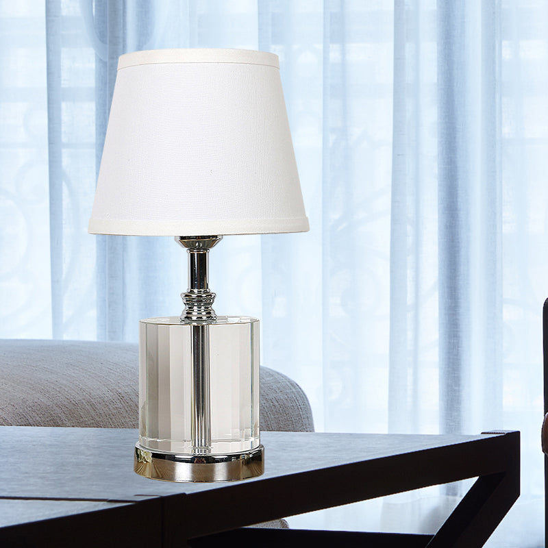 1 Head Bedroom Table Light Modernism White Night Lighting with Cylinder Clear K9 Crystal Clearhalo 'Lamps' 'Table Lamps' Lighting' 406376