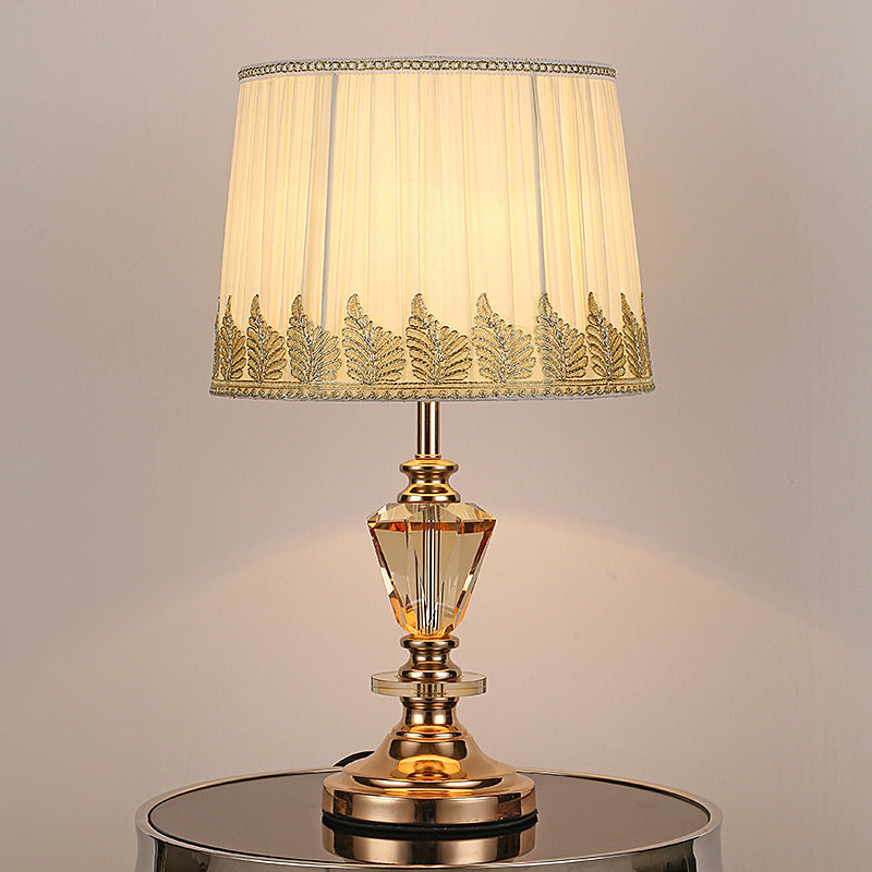 Contemporary 1 Bulb Task Lighting Beige Barrel Night Table Lamp with Fabric Shade Clearhalo 'Lamps' 'Table Lamps' Lighting' 406498