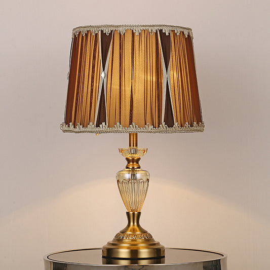 1 Head Urn-Shaped Task Lighting Modern Hand-Cut Crystal Nightstand Lamp in Brown Clearhalo 'Lamps' 'Table Lamps' Lighting' 406593