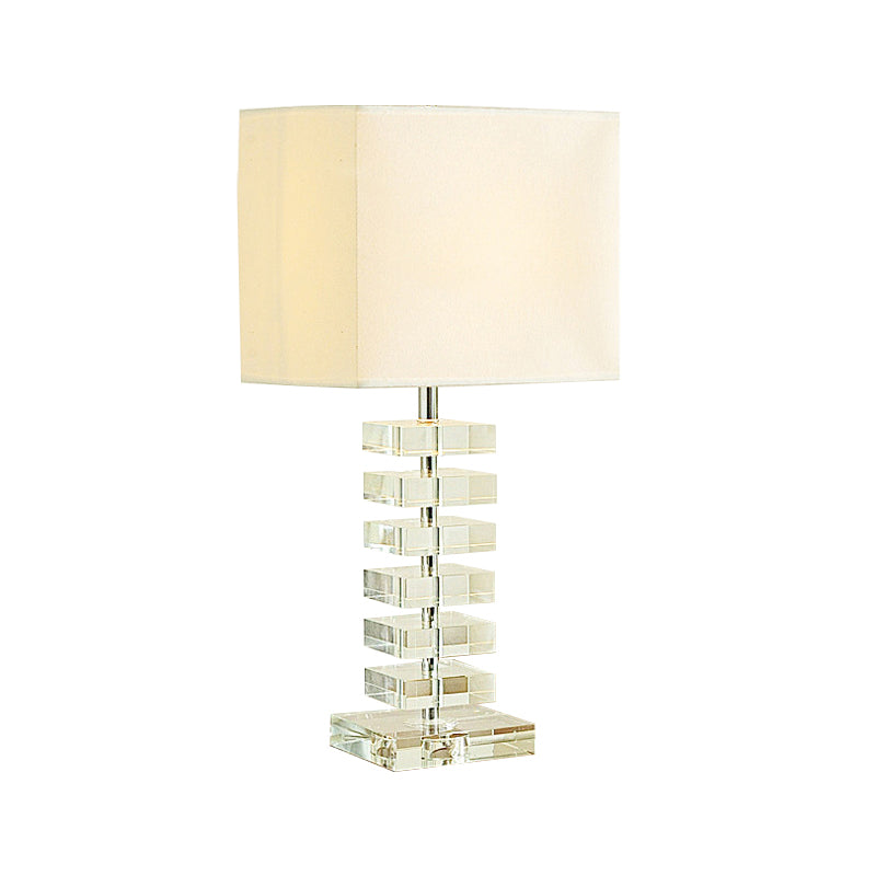 1 Head Living Room Desk Light Modern Clear Multi-Layer Crystal Night Table Lamp with Cubic Beige Fabric Shade Clearhalo 'Lamps' 'Table Lamps' Lighting' 406626