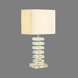 1 Head Living Room Desk Light Modern Clear Multi-Layer Crystal Night Table Lamp with Cubic Beige Fabric Shade Clearhalo 'Lamps' 'Table Lamps' Lighting' 406627