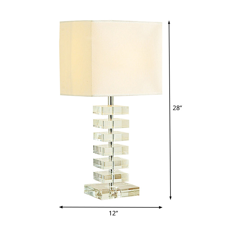 1 Head Living Room Desk Light Modern Clear Multi-Layer Crystal Night Table Lamp with Cubic Beige Fabric Shade Clearhalo 'Lamps' 'Table Lamps' Lighting' 406628